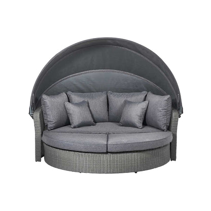 Avalonia Slate Grey Rattan Effect Round Garden Daybed with Canopy – Click Style