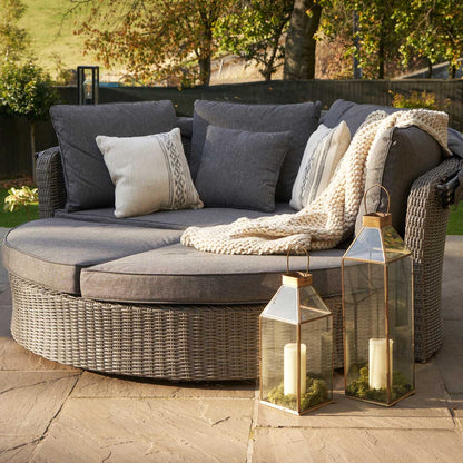 Avalonia Slate Grey Rattan Effect Round Garden Daybed with Canopy – Click Style