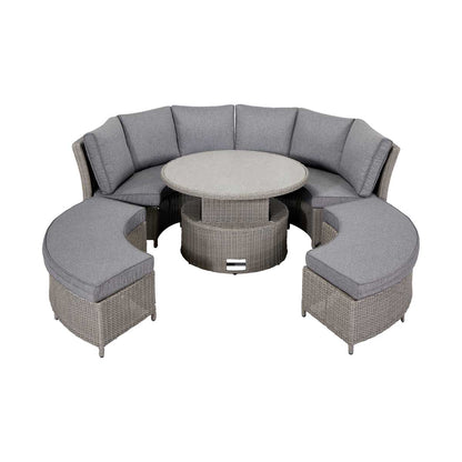 Avalonia Slate Grey Rattan Effect Round Garden Daybed Dining Set with Adjustable Ceramic Top Table – Click Style