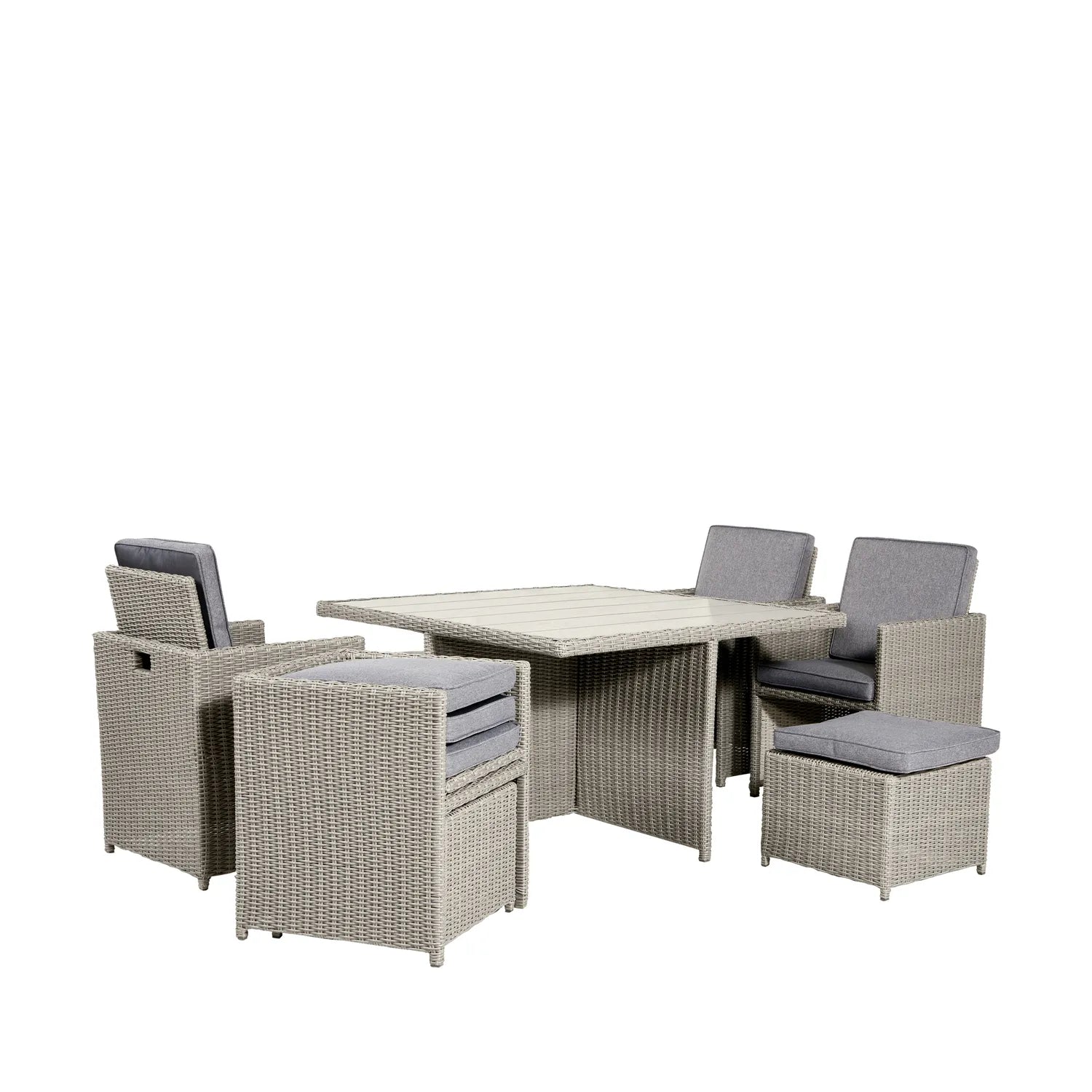 Avalonia Stone Grey Rattan Effect 4-8 Seater Cube Set – Click Style