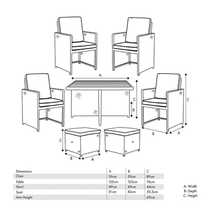 Avalonia Stone Grey Rattan Effect 4-8 Seater Cube Set – Click Style