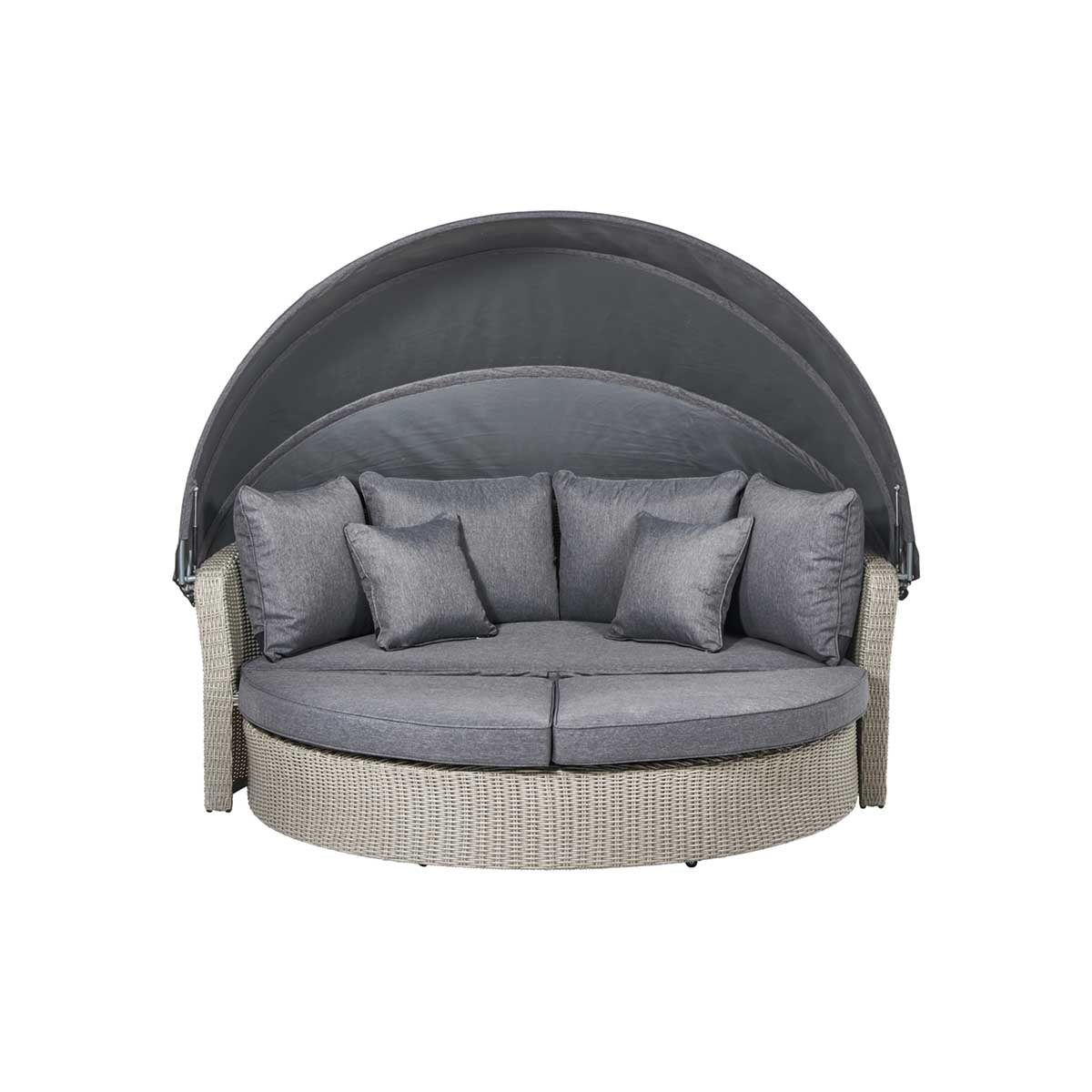 Avalonia Stone Grey Rattan Effect Round Garden Daybed with Canopy – Click Style