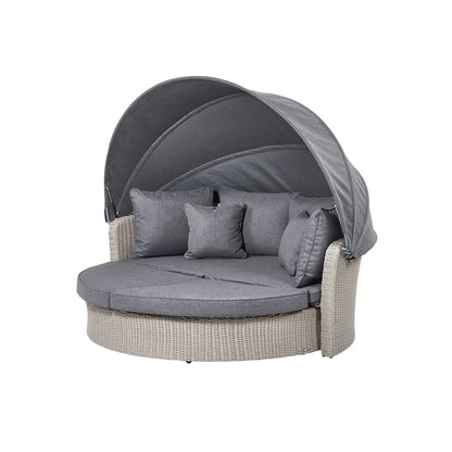 Avalonia Stone Grey Rattan Effect Round Garden Daybed with Canopy – Click Style