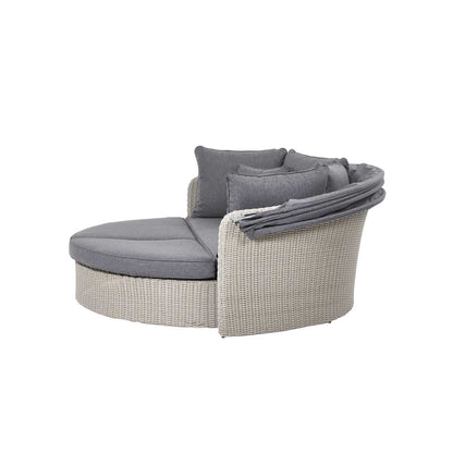 Avalonia Stone Grey Rattan Effect Round Garden Daybed with Canopy – Click Style