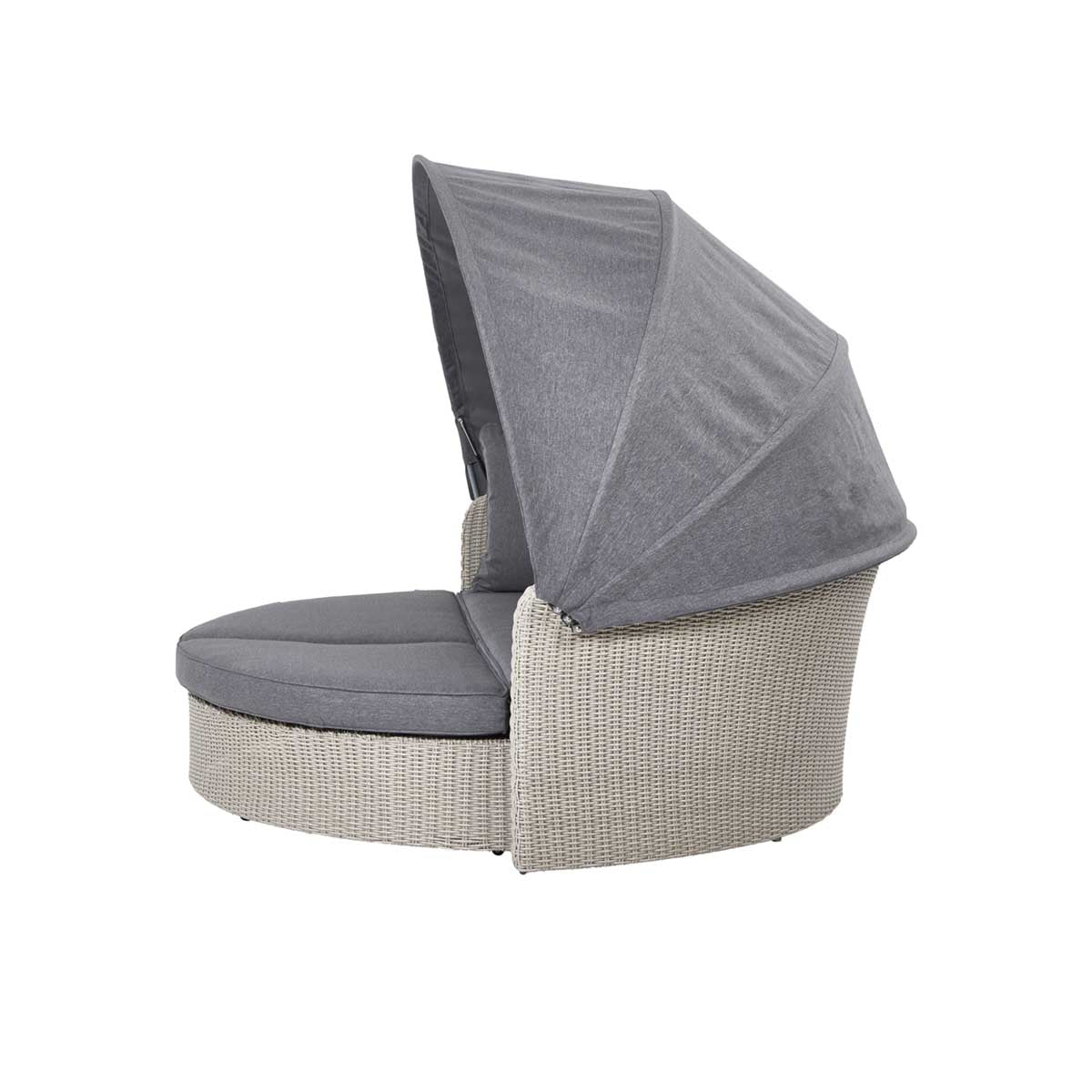 Avalonia Stone Grey Rattan Effect Round Garden Daybed with Canopy – Click Style