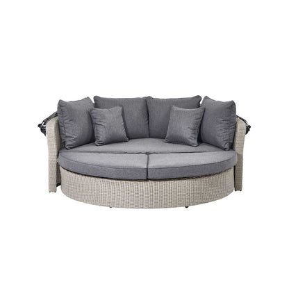 Avalonia Stone Grey Rattan Effect Round Garden Daybed with Canopy – Click Style