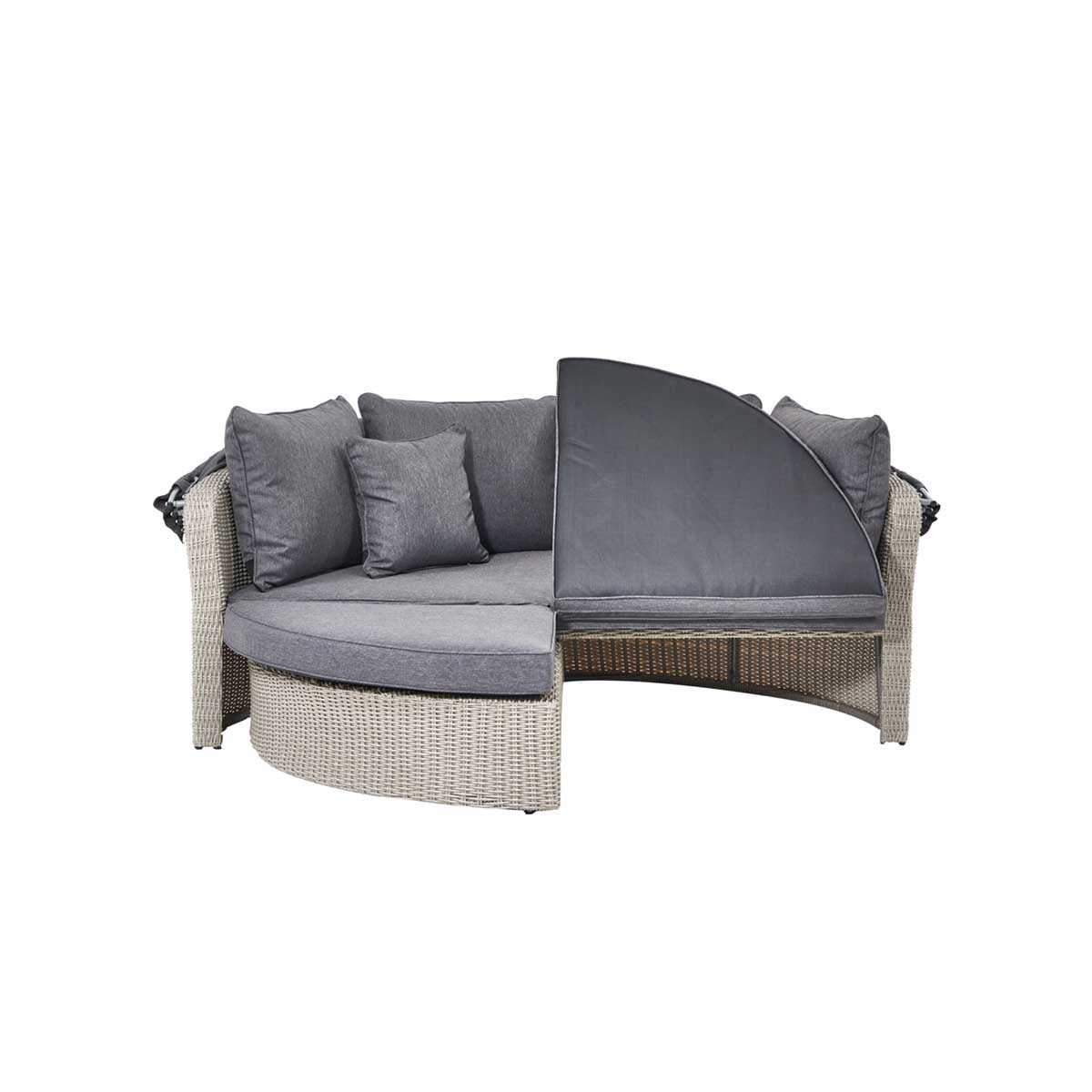 Avalonia Stone Grey Rattan Effect Round Garden Daybed with Canopy – Click Style