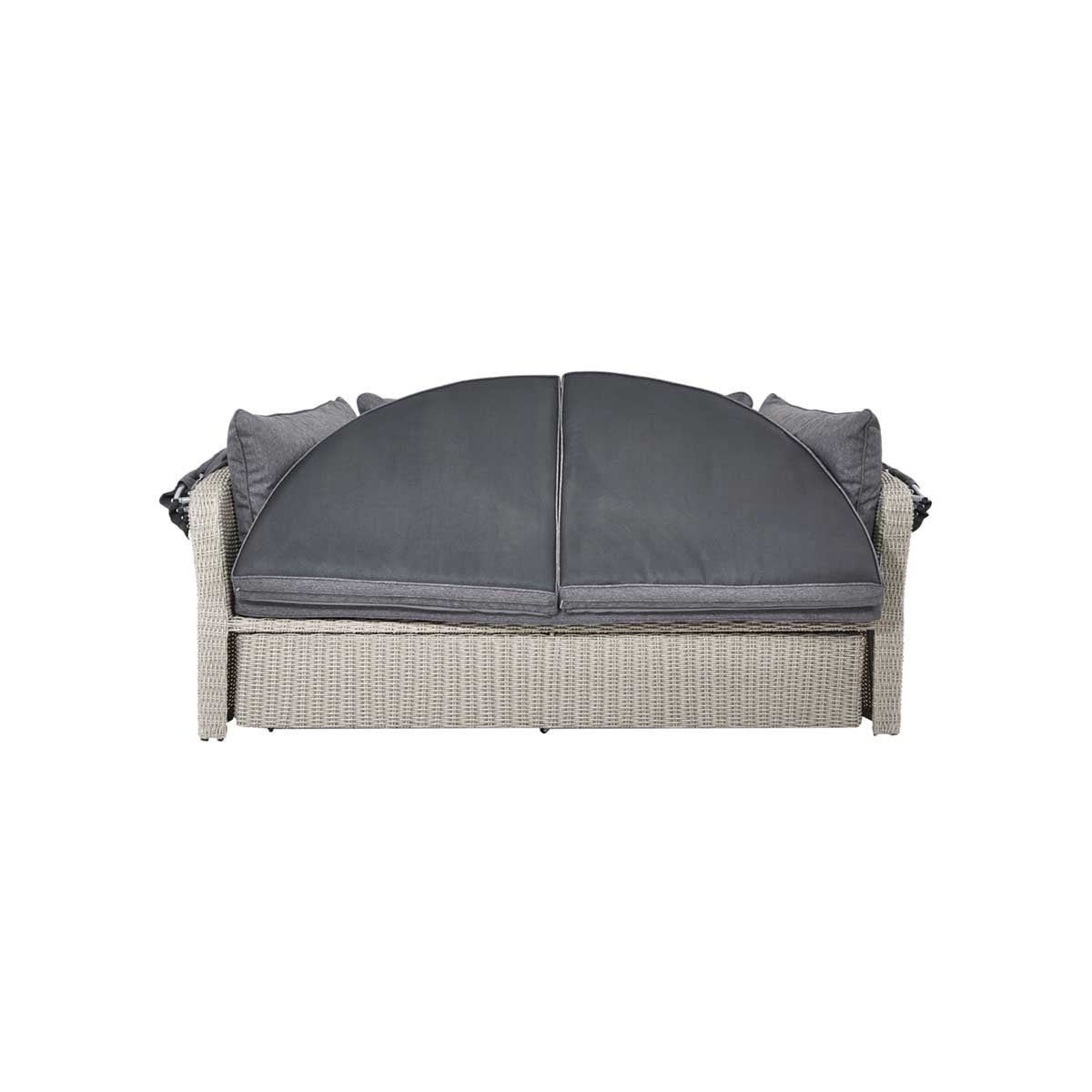 Avalonia Stone Grey Rattan Effect Round Garden Daybed with Canopy – Click Style