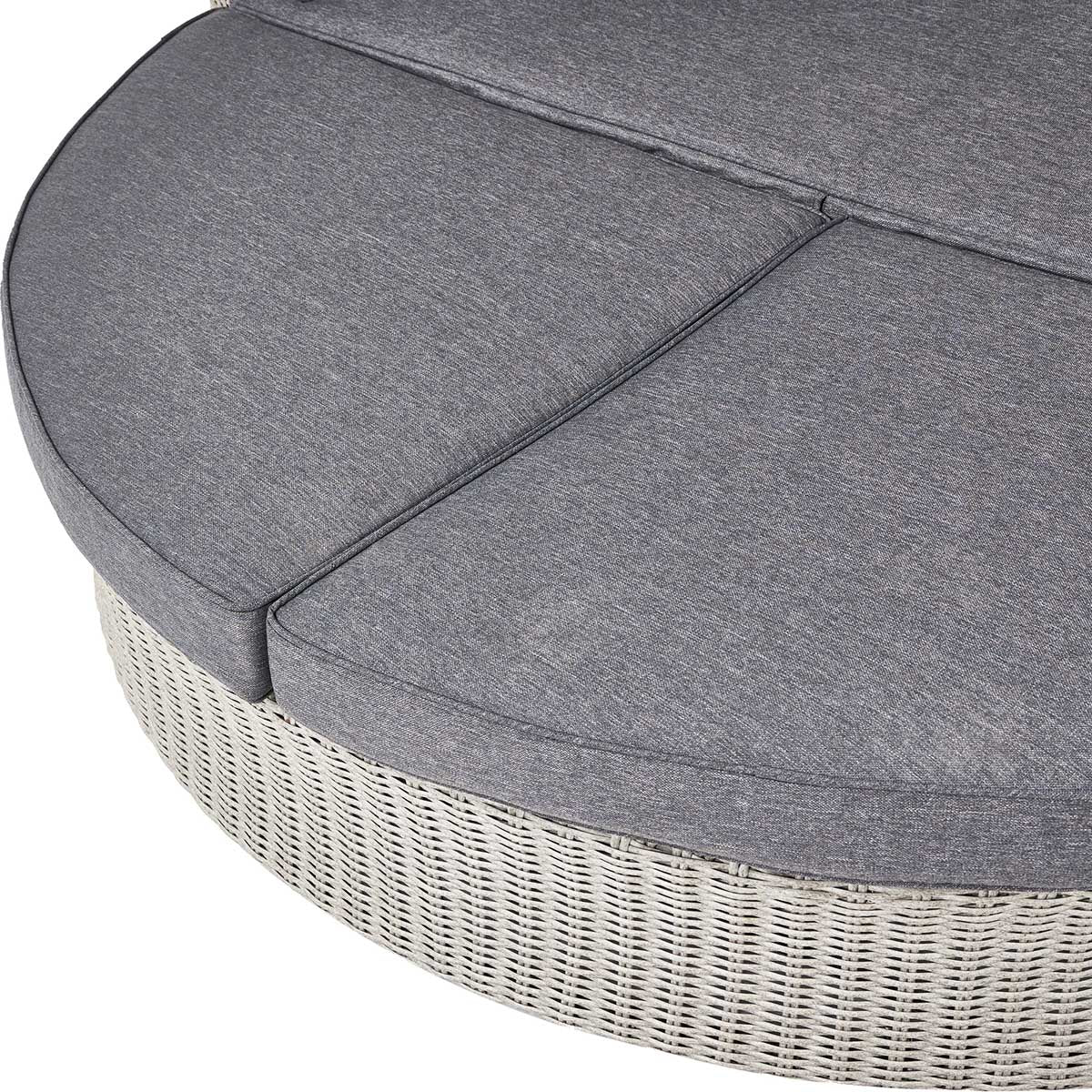 Avalonia Stone Grey Rattan Effect Round Garden Daybed with Canopy – Click Style