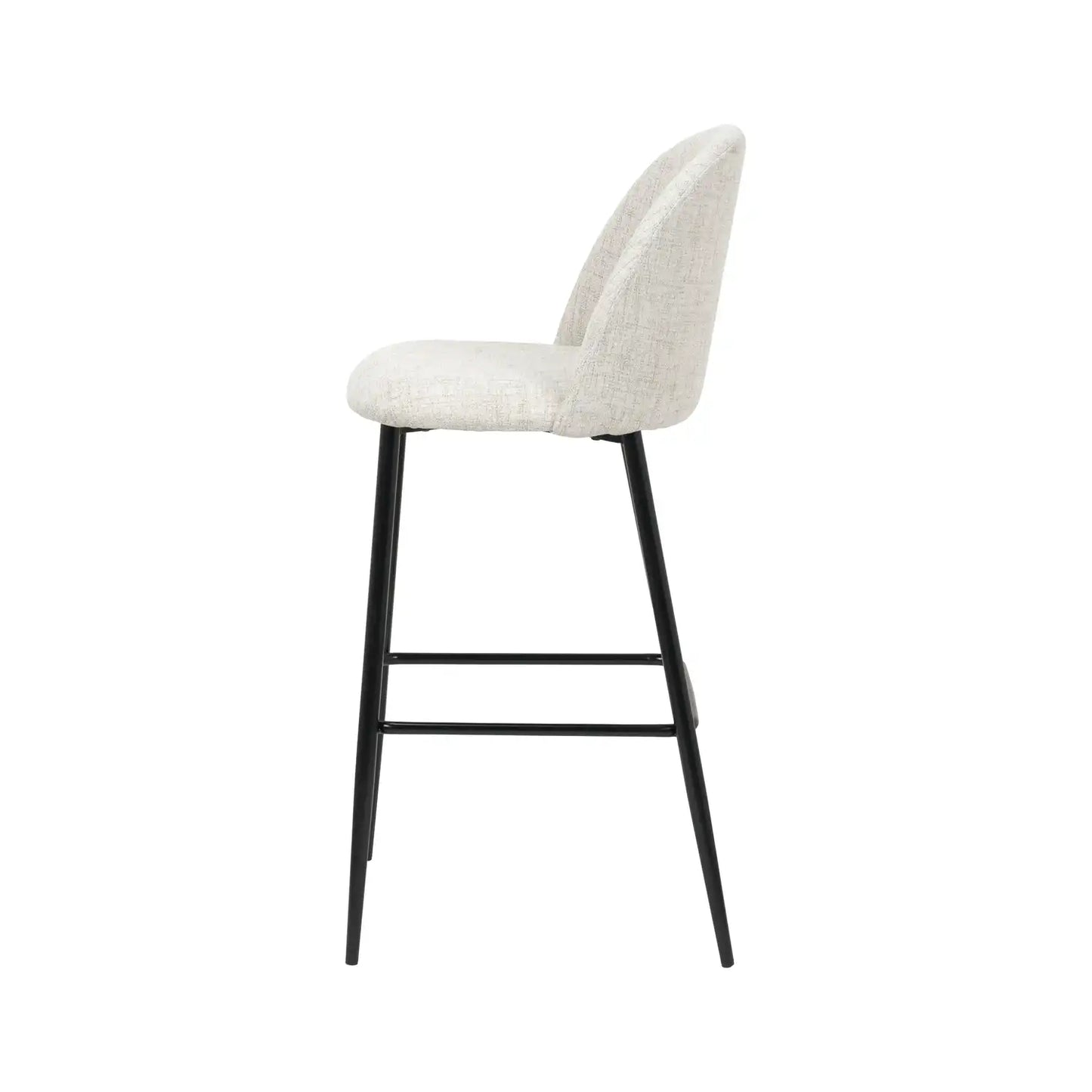 Bari Light Grey Linen Mix Fabric High Back Bar Stool with Black Metal Legs – Click Style