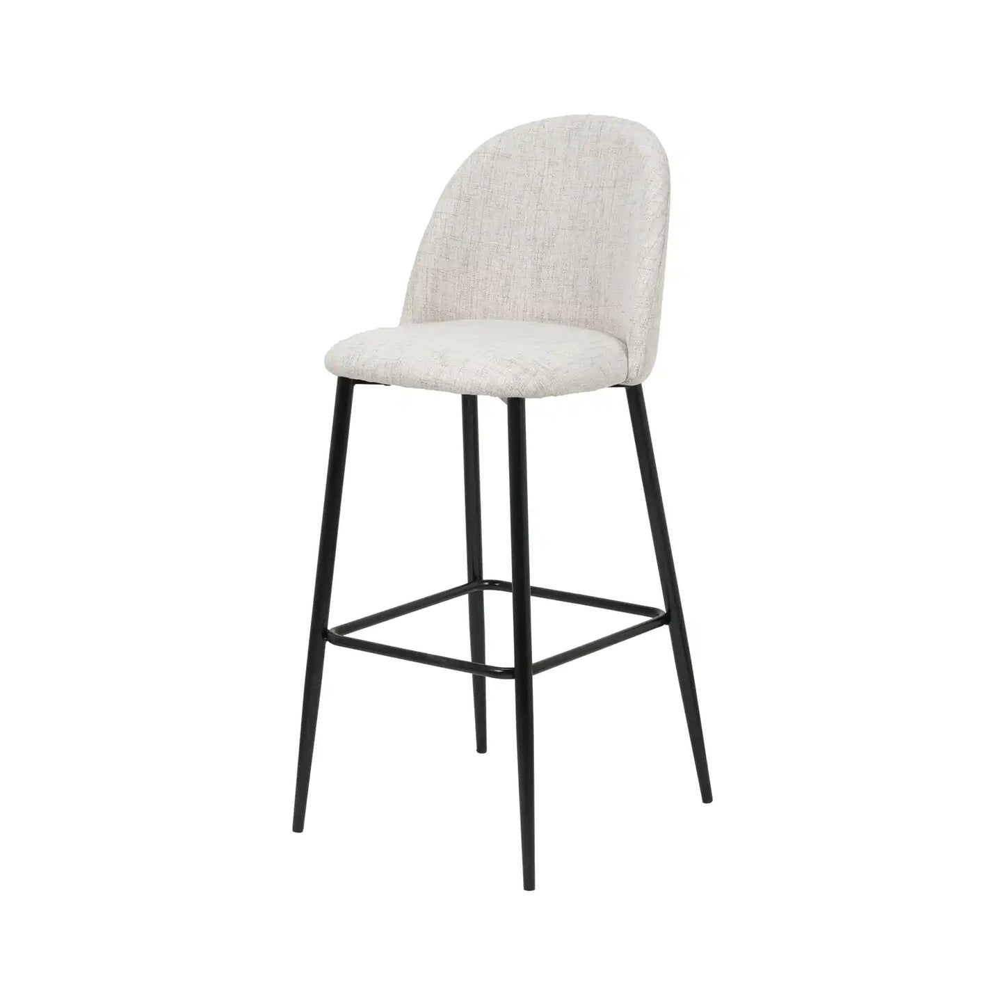 Bari Light Grey Linen Mix Fabric High Back Bar Stool with Black Metal Legs – Click Style