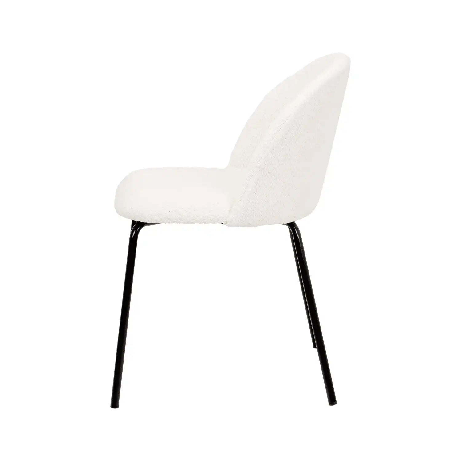 Bari Soft White Boucle Fabric Dining Chair with Black Metal Legs – Click Style