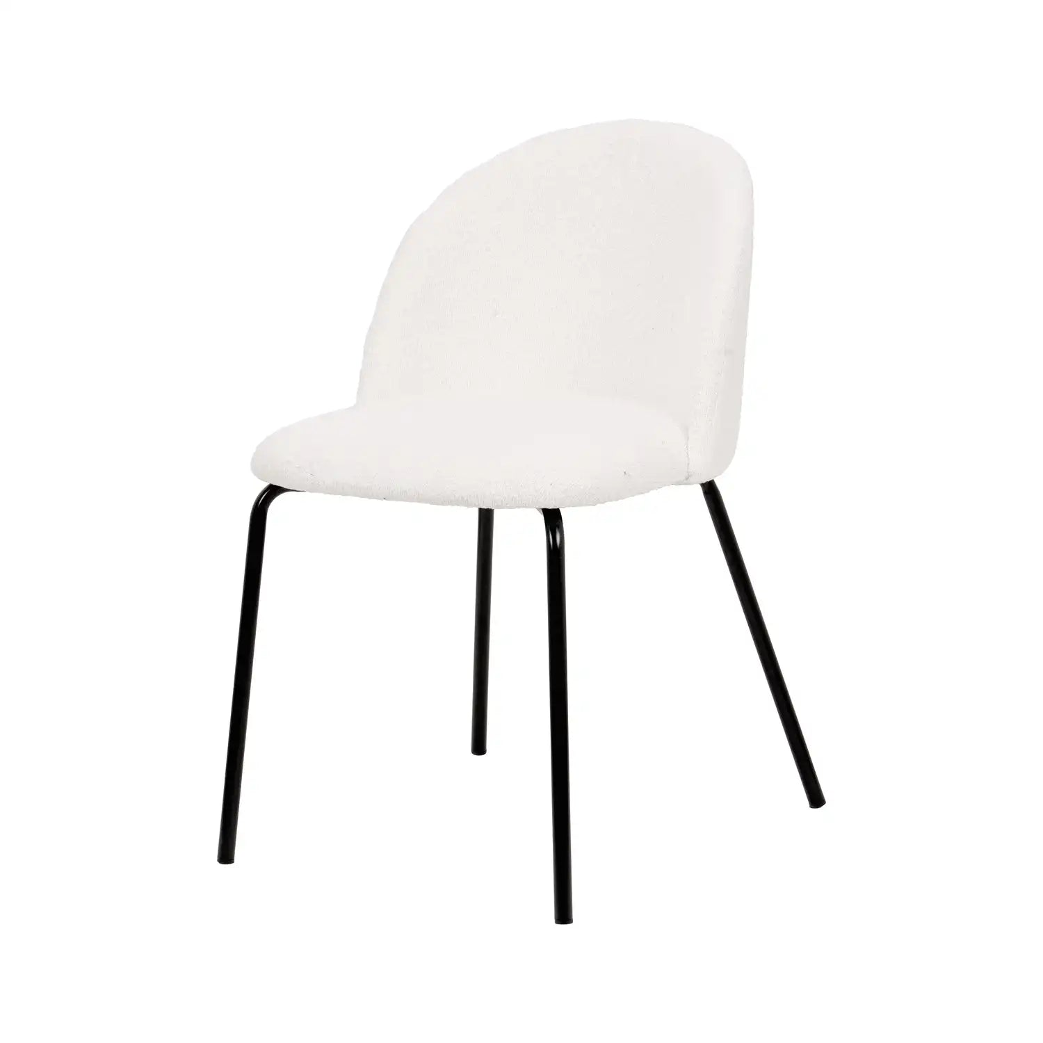 Bari Soft White Boucle Fabric Dining Chair with Black Metal Legs – Click Style