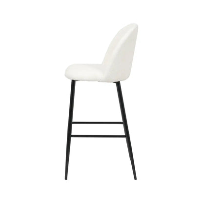 Bari Soft White Boucle Fabric High Back Bar Stool with Black Metal Legs – Click Style