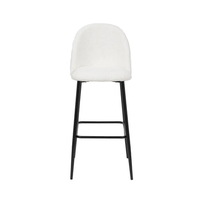 Bari Soft White Boucle Fabric High Back Bar Stool with Black Metal Legs – Click Style