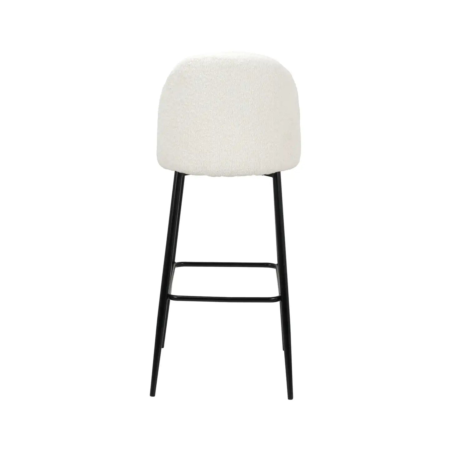 Bari Soft White Boucle Fabric High Back Bar Stool with Black Metal Legs – Click Style