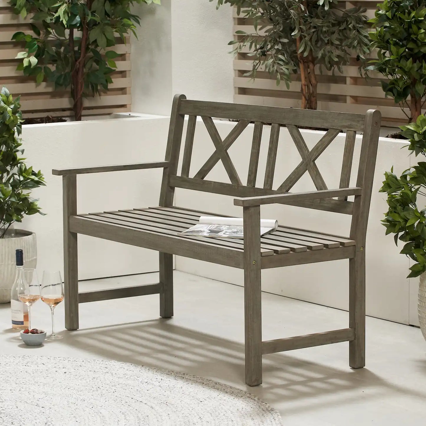 Berkshire Antique Grey Acacia Wood 2 Seater Garden Bench – Click Style