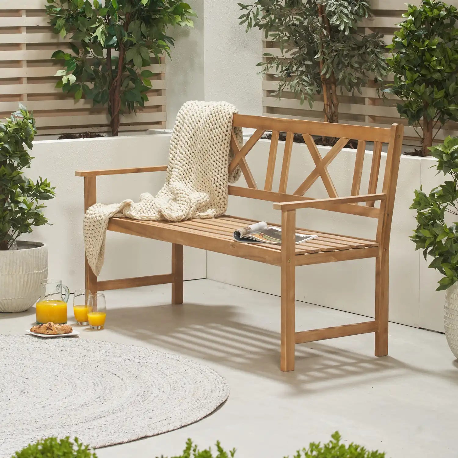 Berkshire Natural Acacia Wood 3 Seater Garden Bench – Click Style