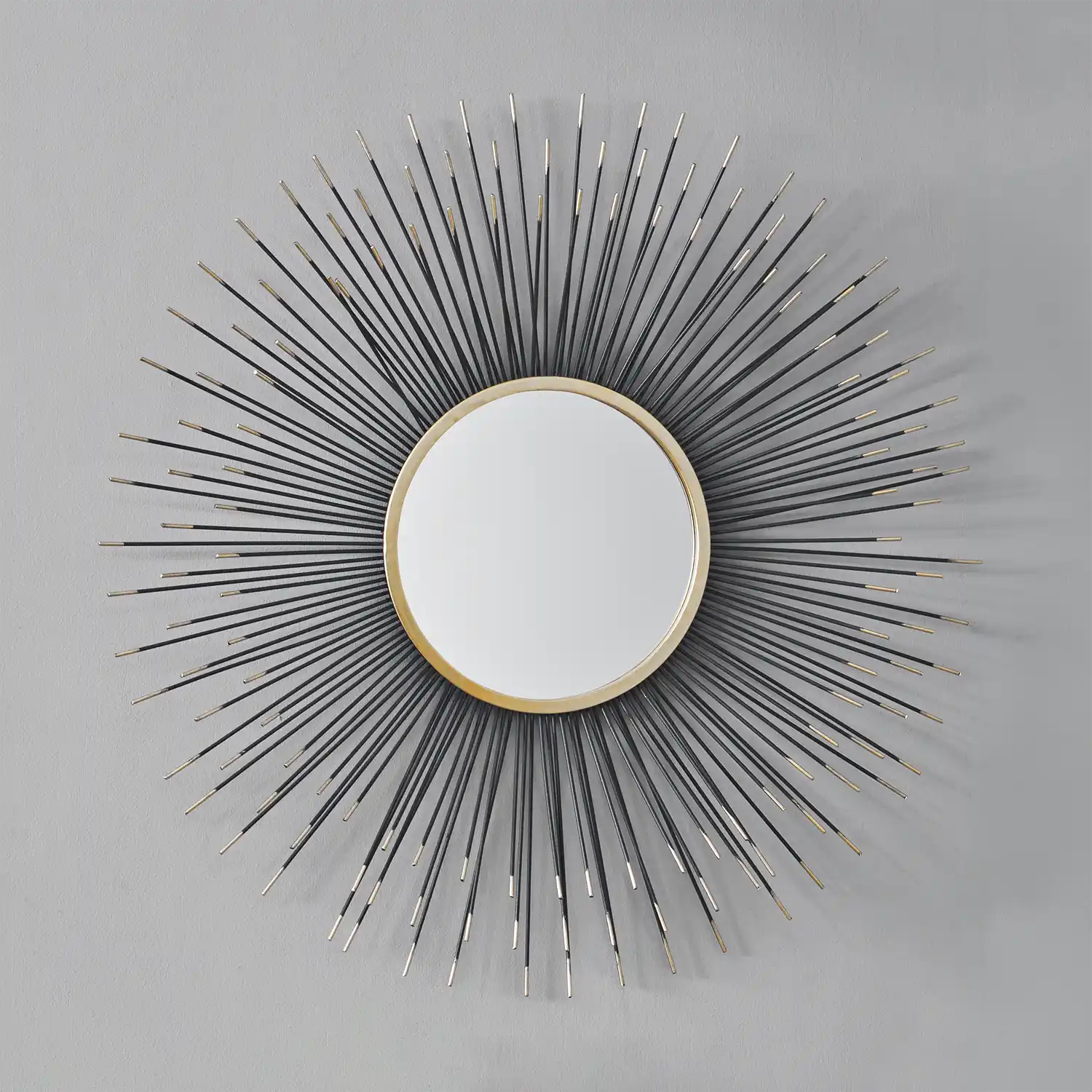 Black & Gold Metal Spokes Starburst Wall Mirror 80x80x7cm – Click Style