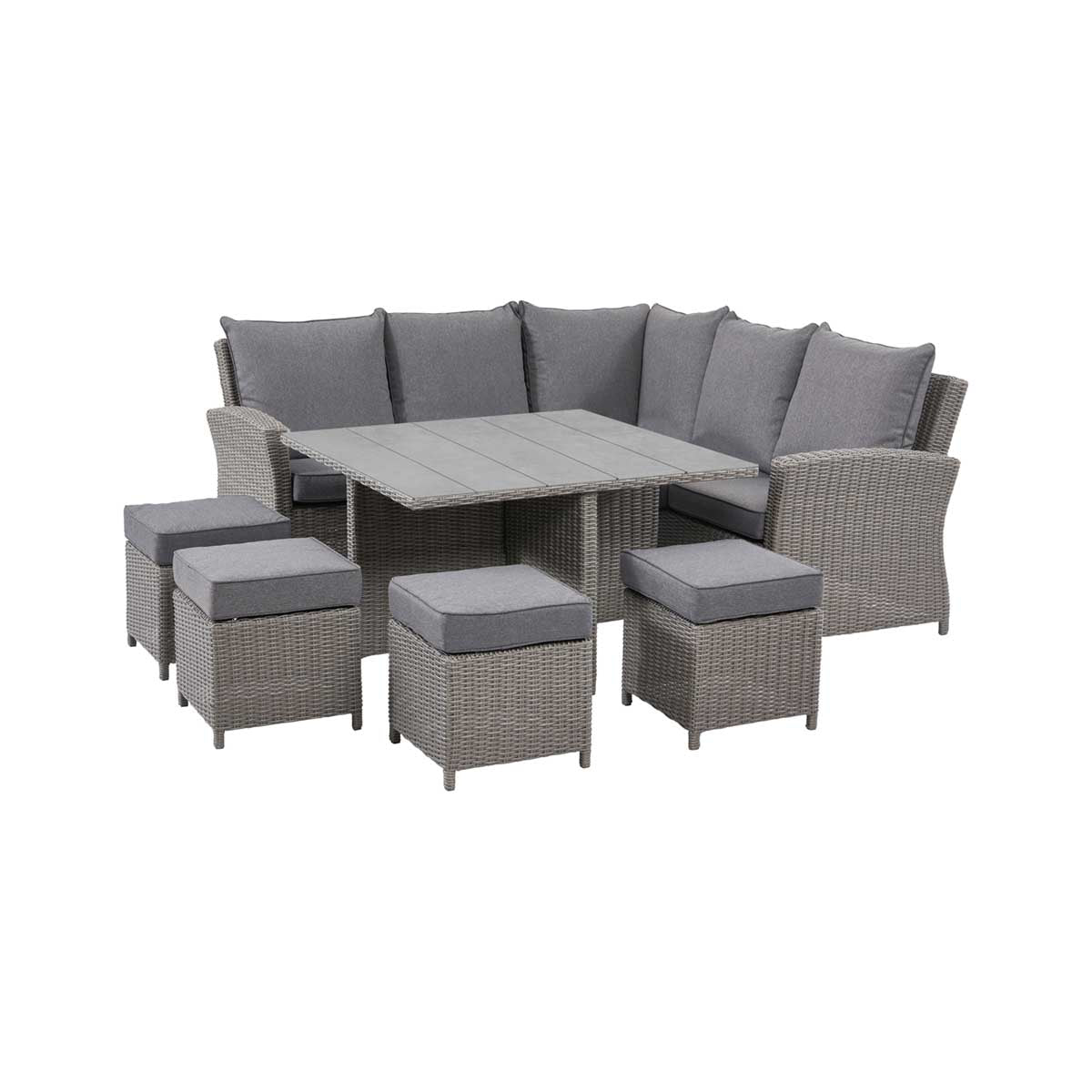 Borneo Grey Rattan Effect Garden Corner Sofa Set with Ceramic Top Table – Click Style