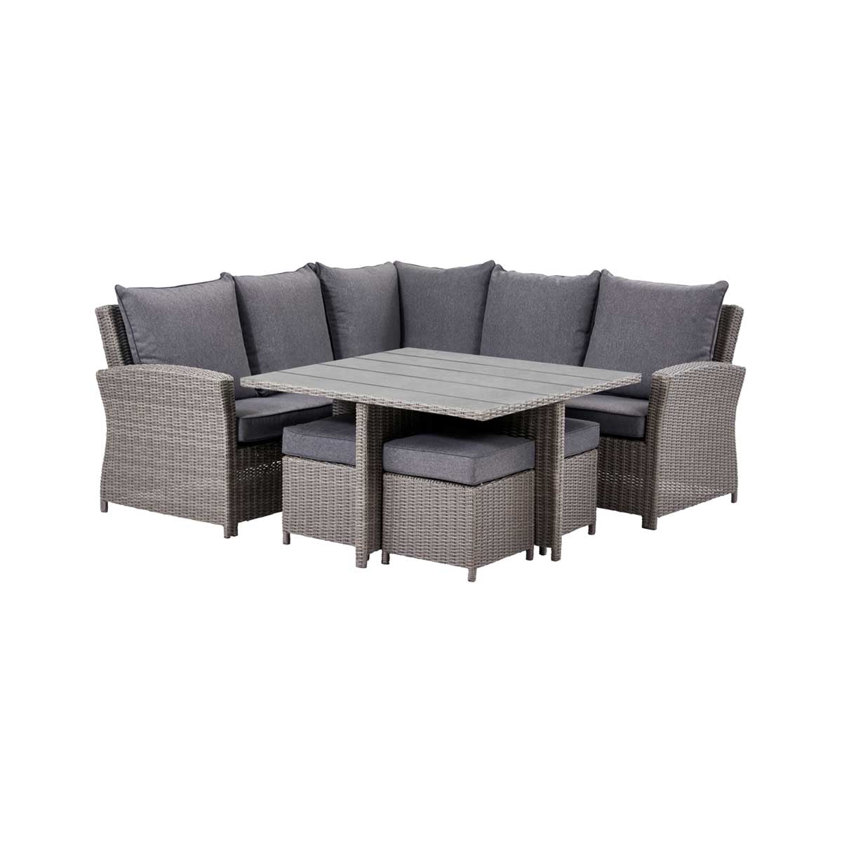 Borneo Grey Rattan Effect Garden Corner Sofa Set with Ceramic Top Table – Click Style