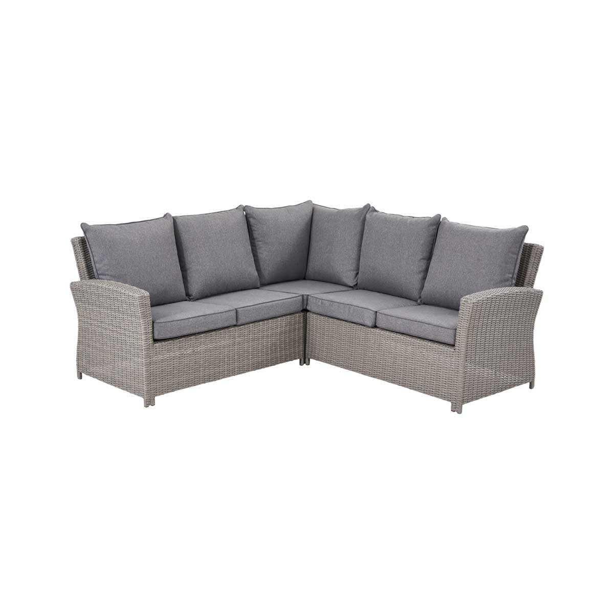 Borneo Grey Rattan Effect Garden Corner Sofa Set with Ceramic Top Table – Click Style