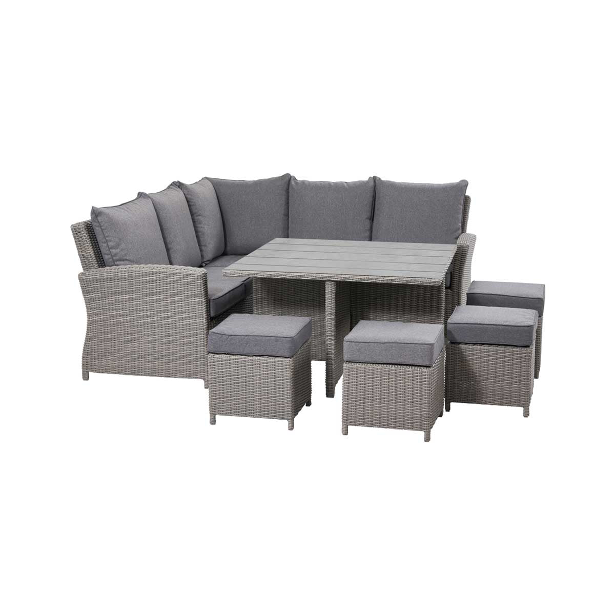 Borneo Grey Rattan Effect Garden Corner Sofa Set with Ceramic Top Table – Click Style