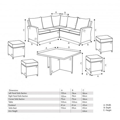 Borneo Grey Rattan Effect Garden Corner Sofa Set with Ceramic Top Table – Click Style