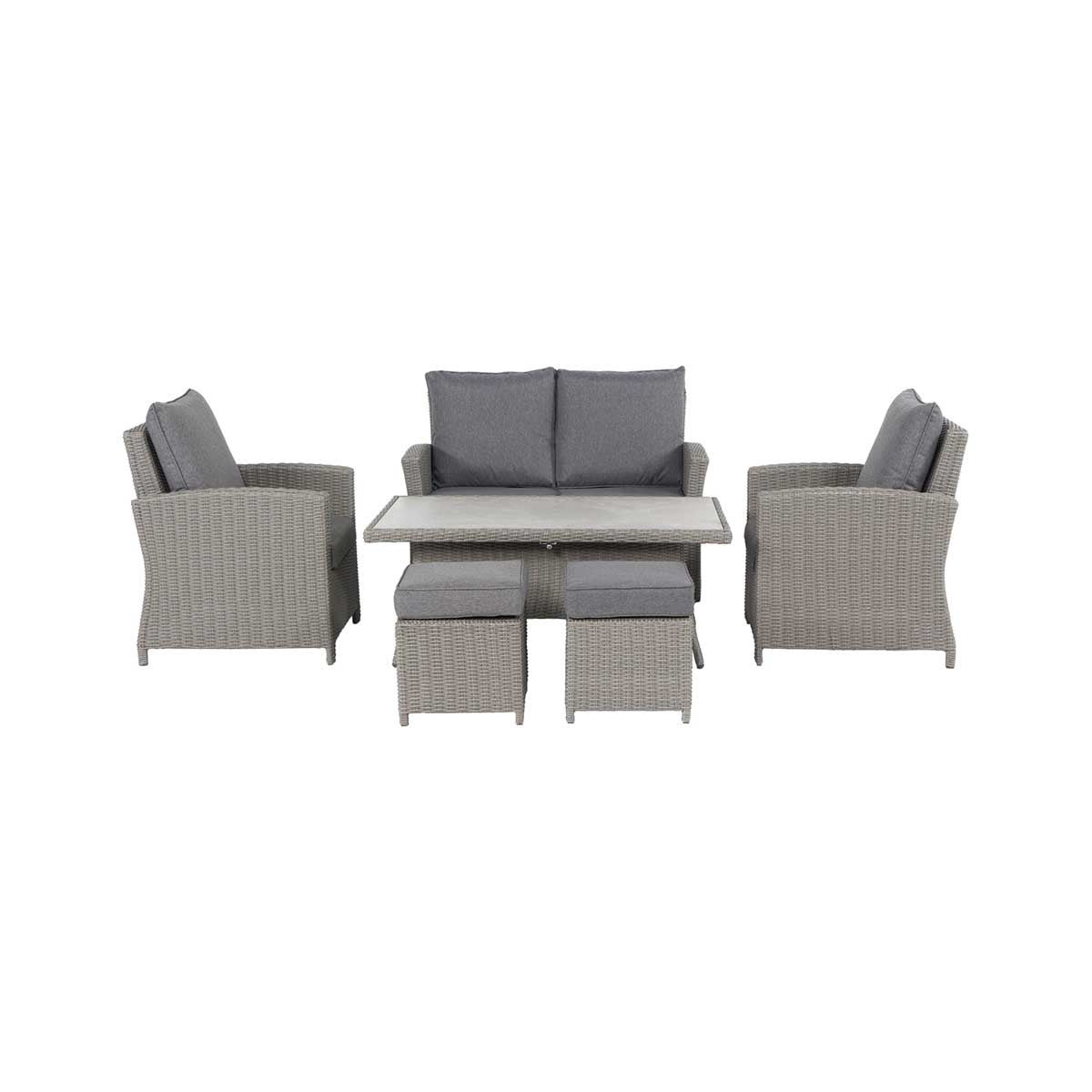 Borneo Grey Rattan Effect Garden Lounge Set with 2 Seater Sofa & Adjustable Ceramic Top Table – Click Style