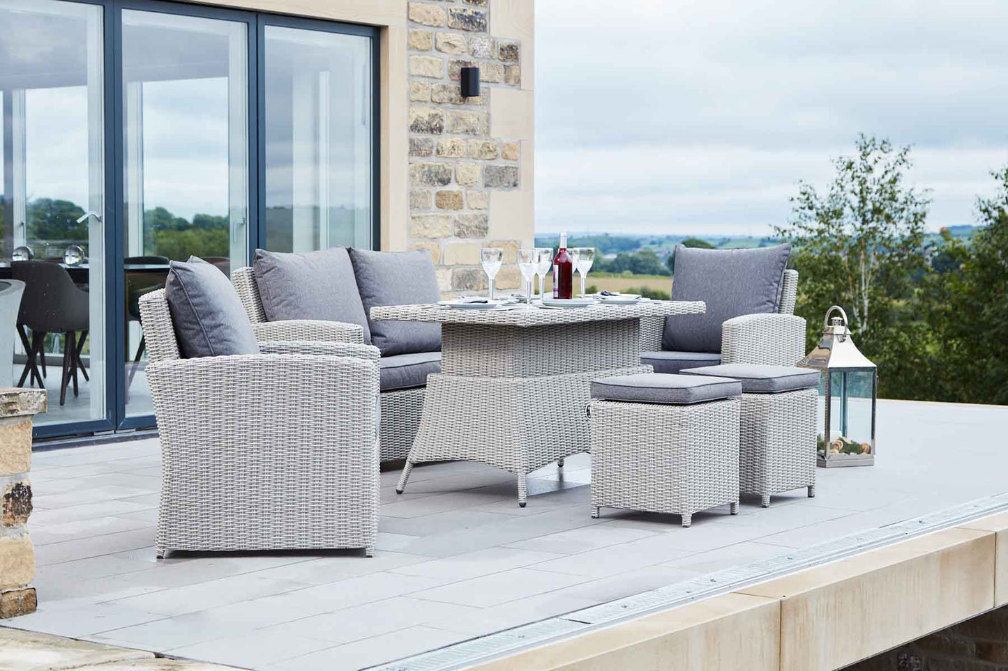 Borneo Grey Rattan Effect Garden Lounge Set with 2 Seater Sofa & Adjustable Ceramic Top Table – Click Style