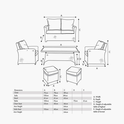 Borneo Grey Rattan Effect Garden Lounge Set with 2 Seater Sofa & Adjustable Ceramic Top Table – Click Style