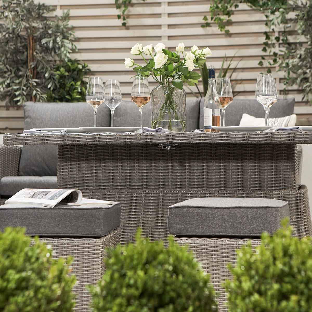 Borneo Grey Rattan Effect Garden Lounge Set with 3 Seater Sofa & Adjustable Ceramic Top Table – Click Style
