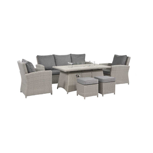 Borneo Grey Rattan Effect Garden Lounge Set with 3 Seater Sofa & Fire Pit Ceramic Top Table – Click Style
