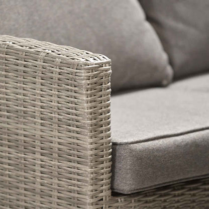 Borneo Grey Rattan Effect Long Left Garden Corner Sofa Set with Adjustable Ceramic Top Table – Click Style