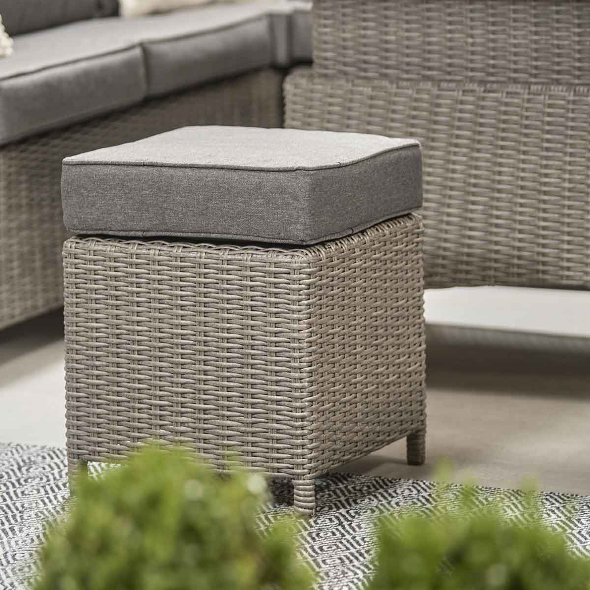 Borneo Grey Rattan Effect Long Left Garden Corner Sofa Set with Adjustable Ceramic Top Table – Click Style