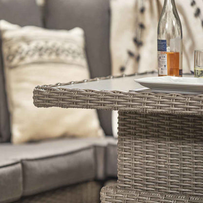 Borneo Grey Rattan Effect Long Left Garden Corner Sofa Set with Adjustable Ceramic Top Table – Click Style