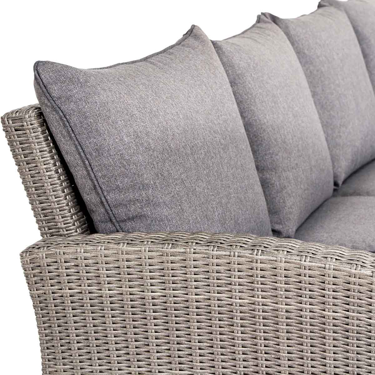 Borneo Grey Rattan Effect Long Left Garden Corner Sofa Set with Adjustable Ceramic Top Table – Click Style