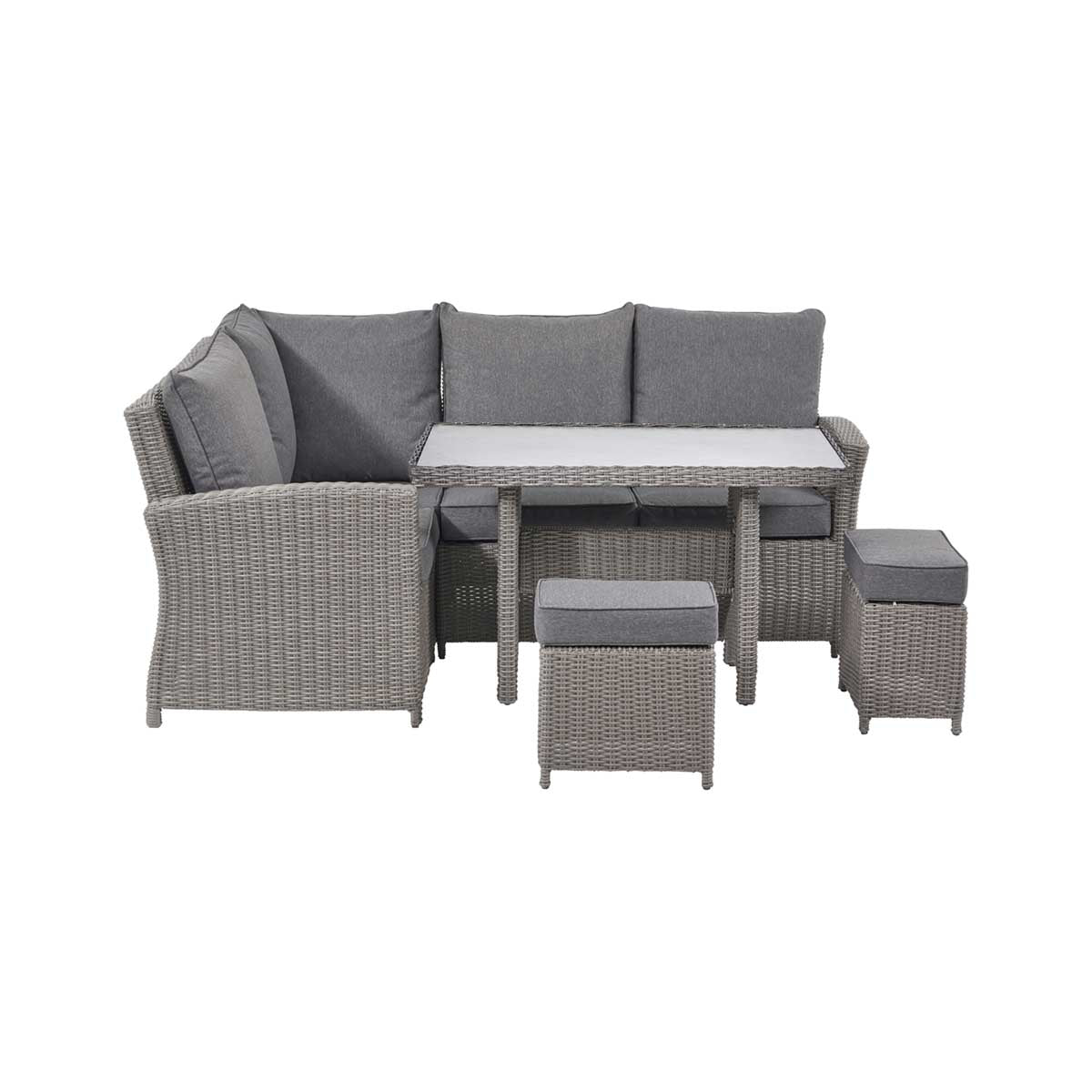 Borneo Small Grey Rattan Effect Garden Corner Sofa Set with Ceramic Top Table – Click Style