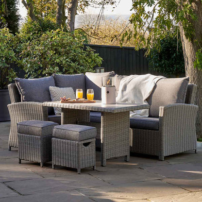 Borneo Small Grey Rattan Effect Garden Corner Sofa Set with Ceramic Top Table – Click Style