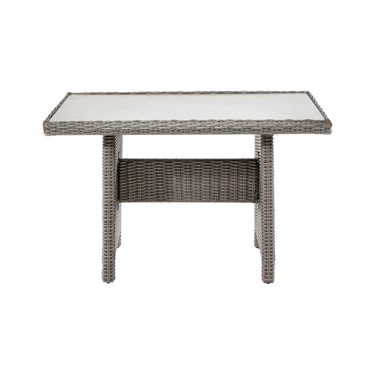 Borneo Small Grey Rattan Effect Garden Corner Sofa Set with Ceramic Top Table – Click Style