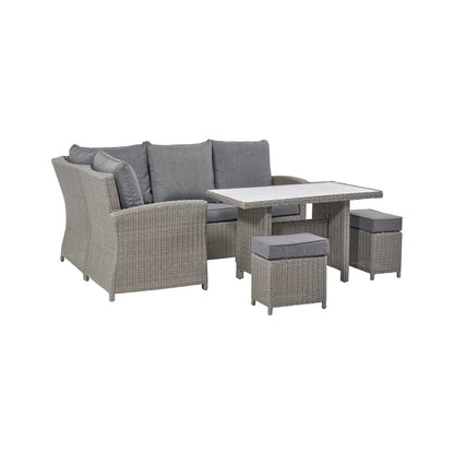 Borneo Small Grey Rattan Effect Garden Corner Sofa Set with Ceramic Top Table – Click Style