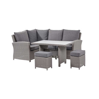 Borneo Small Grey Rattan Effect Garden Corner Sofa Set with Ceramic Top Table – Click Style