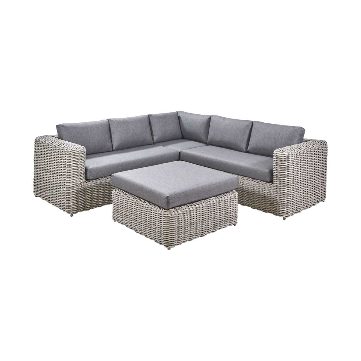 Celebes Grey Rattan Effect Garden Corner Sofa Set & Footstool – Click Style