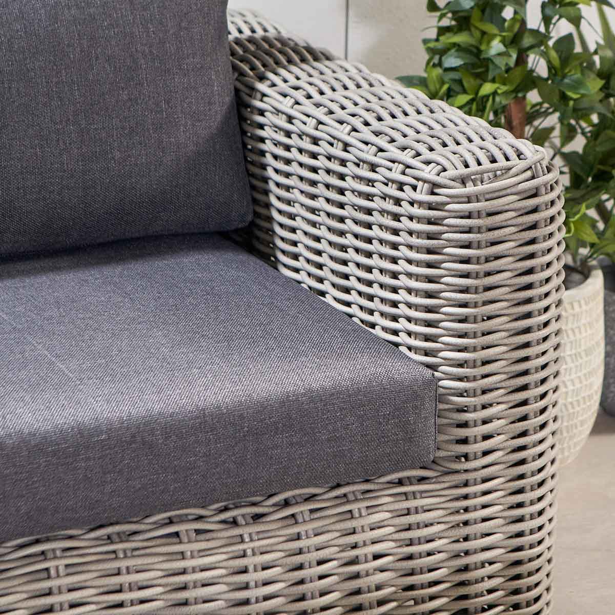 Celebes Grey Rattan Effect Garden Corner Sofa Set & Footstool – Click Style