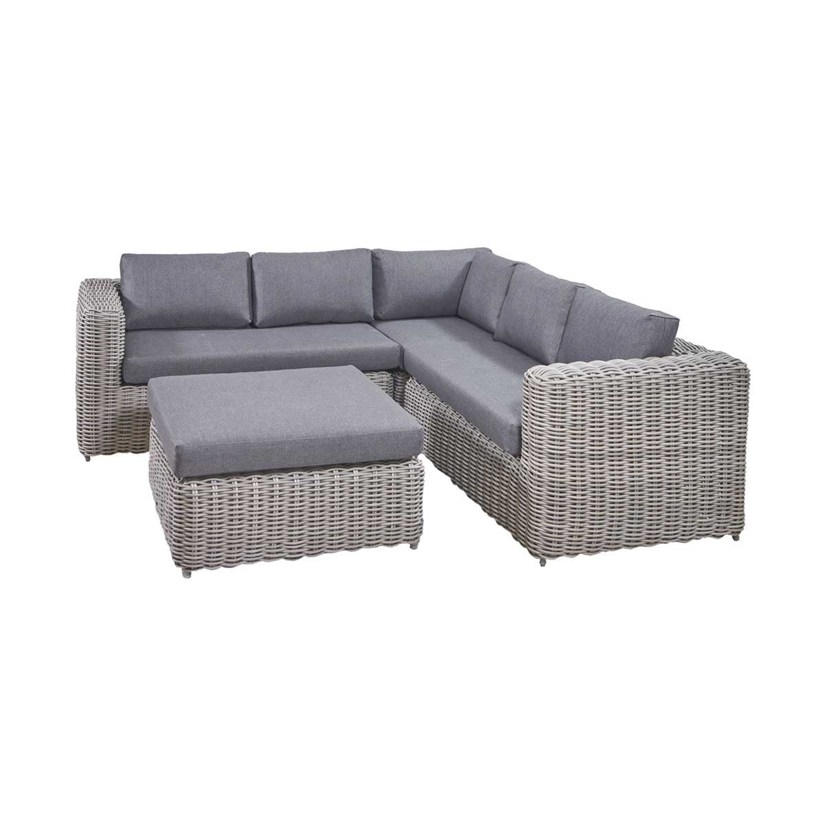 Celebes Grey Rattan Effect Garden Corner Sofa Set & Footstool – Click Style