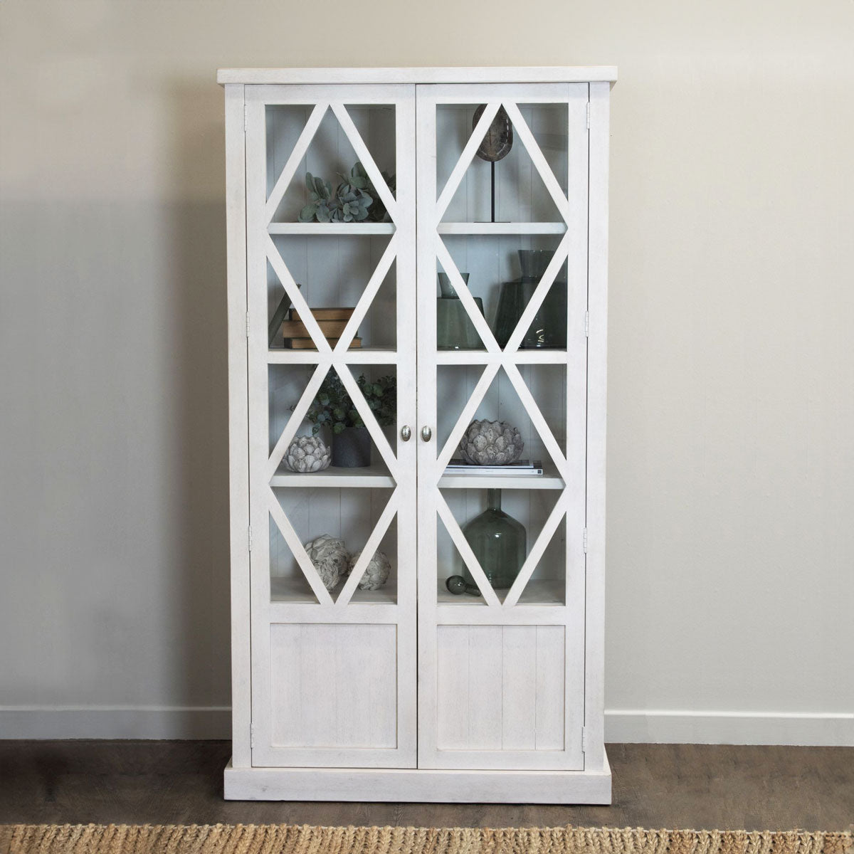 White tall deals glass cabinet