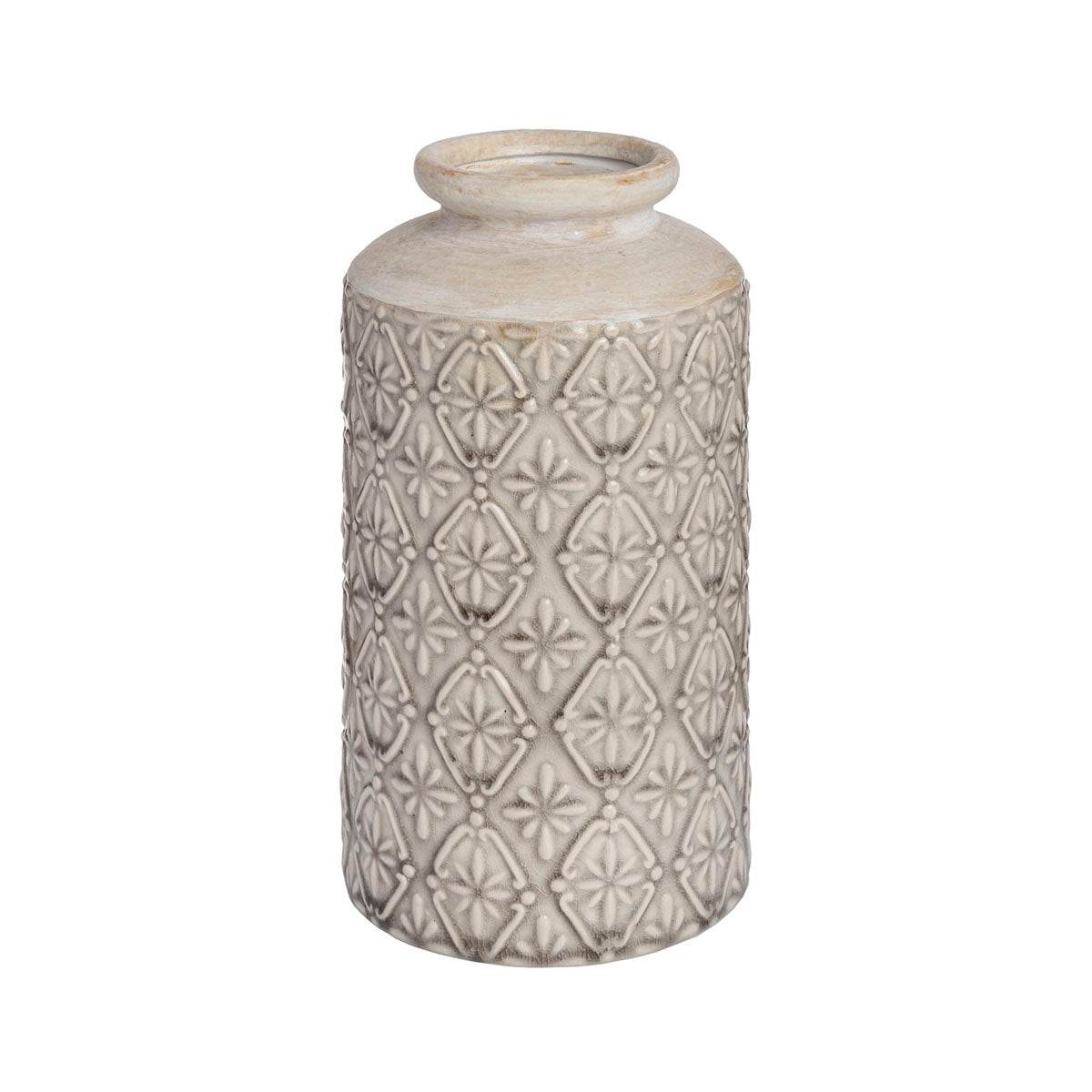 Cream Decorative Ceramic Cylinder Vase with Narrow Neck – Click Style