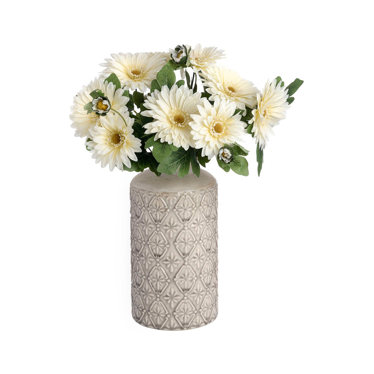 Cream Decorative Ceramic Cylinder Vase with Narrow Neck – Click Style