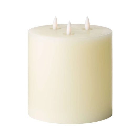 Cream LED 3 Wick Pillar Candle with Flickering Flame 15x15cm – Click Style