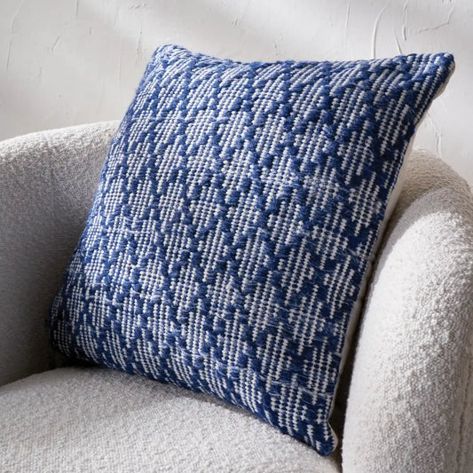 Denim Blue & White Crosshatch Pattern Outdoor Scatter Cushion 45x45cm – Click Style